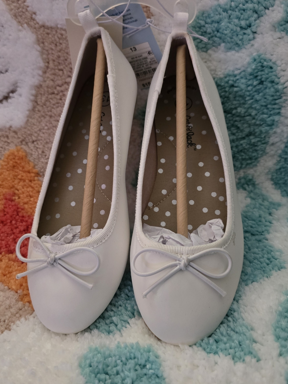 Size 13 Girls' White Ballet Flats with Bow Cat&Jack